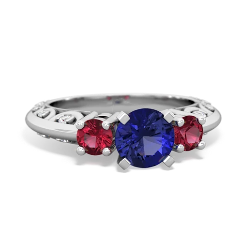 lab sapphire-lab ruby engagement ring