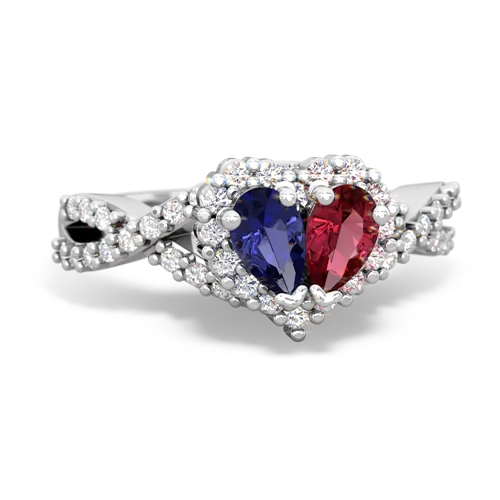 lab sapphire-lab ruby engagement ring