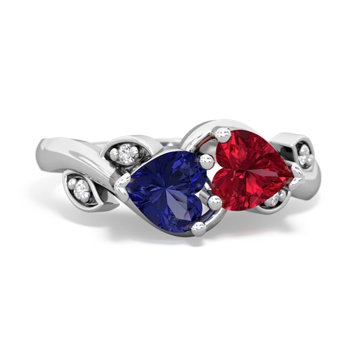 lab sapphire-lab ruby floral keepsake ring