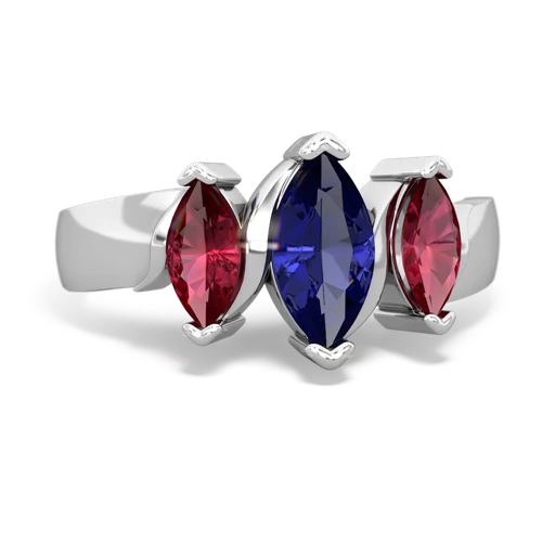 Lab Sapphire Lab Created Sapphire with Lab Created Ruby and Genuine Aquamarine Three Peeks ring Ring