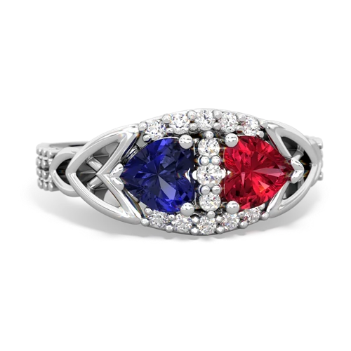 lab sapphire-lab ruby keepsake engagement ring