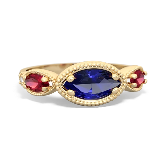 Lab Sapphire Lab Created Sapphire with Lab Created Ruby and Lab Created Ruby Antique Style Keepsake ring Ring