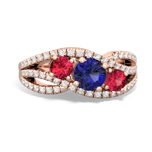 lab sapphire-lab ruby three stone pave ring