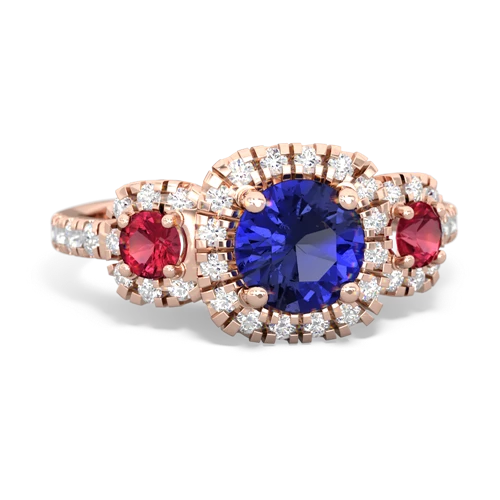 Lab Sapphire Lab Created Sapphire with Lab Created Ruby and Genuine Aquamarine Regal Halo ring Ring