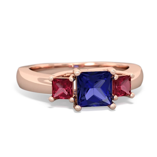 Lab Sapphire Lab Created Sapphire with Lab Created Ruby and Genuine Aquamarine Three Stone Trellis ring Ring