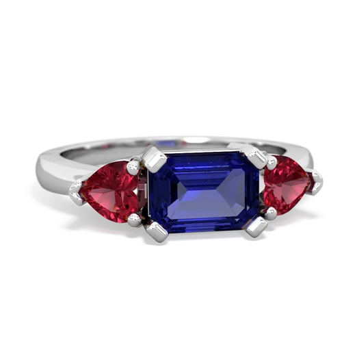 Lab Sapphire Lab Created Sapphire with Lab Created Ruby and Genuine Opal Three Stone ring Ring