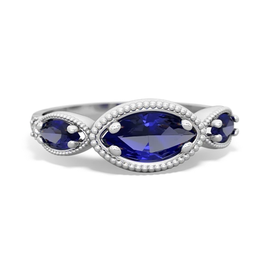 sapphire-sapphire milgrain marquise ring