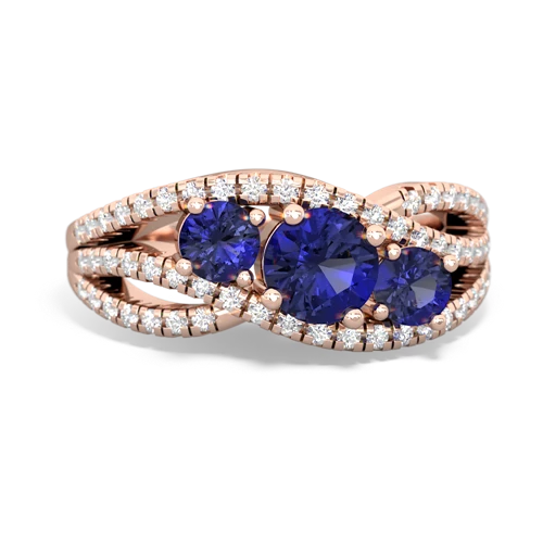 sapphire-emerald three stone pave ring