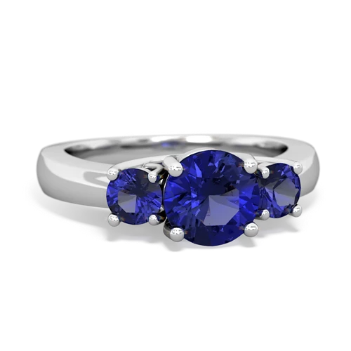 Lab Sapphire Lab Created Sapphire with Lab Created Sapphire and Genuine Pink Tourmaline Three Stone Trellis ring Ring