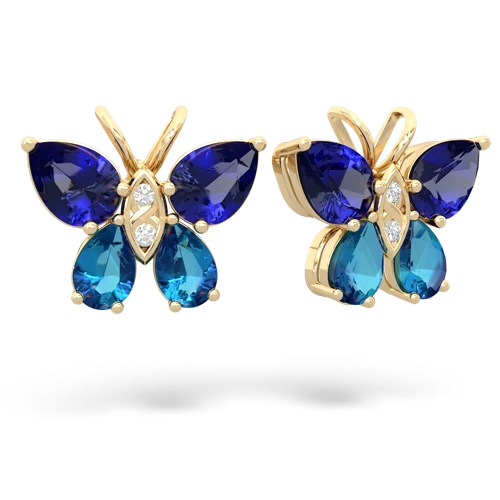 lab sapphire-london topaz butterfly earrings