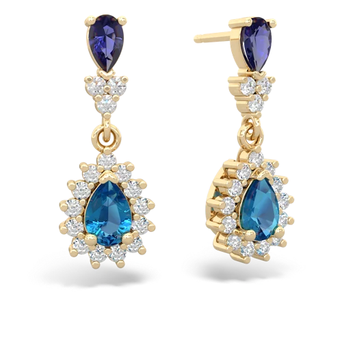 Lab Sapphire Lab Created Sapphire with Genuine London Blue Topaz Halo Pear Dangle earrings Earrings