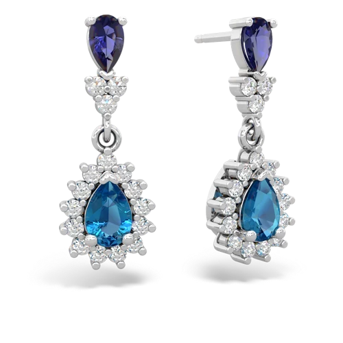 lab sapphire-london topaz dangle earrings