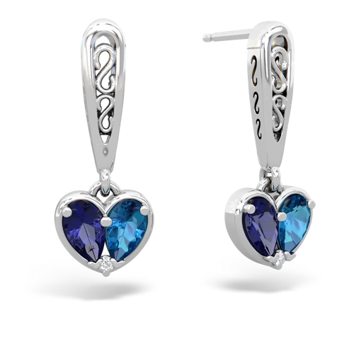 lab sapphire-london topaz filligree earrings