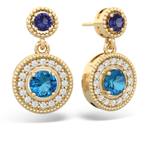 Lab Sapphire Lab Created Sapphire with Genuine London Blue Topaz Halo Dangle earrings Earrings