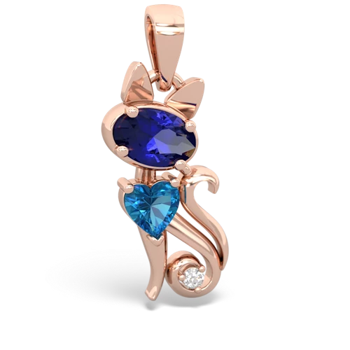 lab sapphire-london topaz kitten pendant