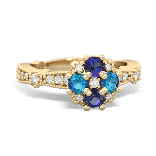 Lab Sapphire Lab Created Sapphire with Genuine London Blue Topaz Milgrain Antique Style ring Ring