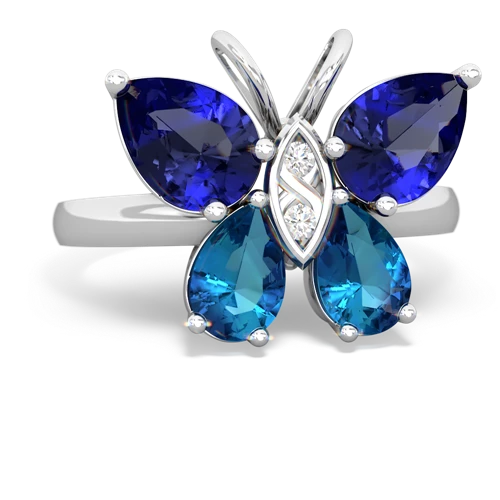 lab sapphire-london topaz butterfly ring