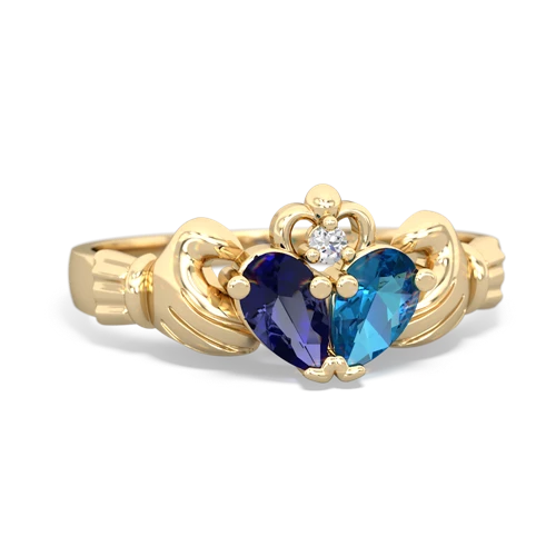 Lab Sapphire Lab Created Sapphire with Genuine London Blue Topaz Claddagh ring Ring
