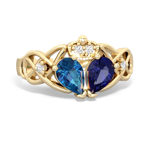 Lab Sapphire Lab Created Sapphire with Genuine London Blue Topaz Two Stone Claddagh ring Ring