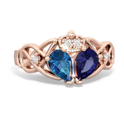 lab sapphire-london topaz claddagh ring