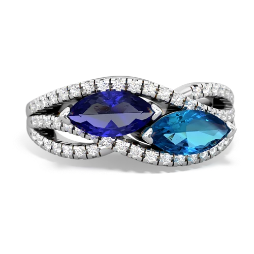 lab sapphire-london topaz double heart ring