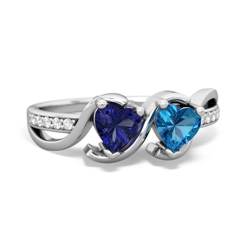 lab sapphire-london topaz double heart ring