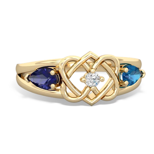 Lab Sapphire Lab Created Sapphire with Genuine London Blue Topaz Hearts Intertwined ring Ring