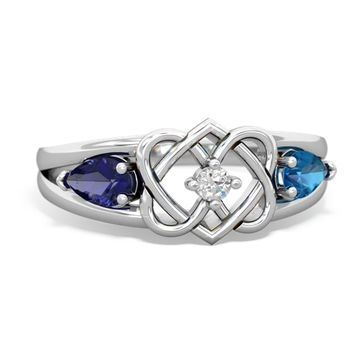 lab sapphire-london topaz double heart ring