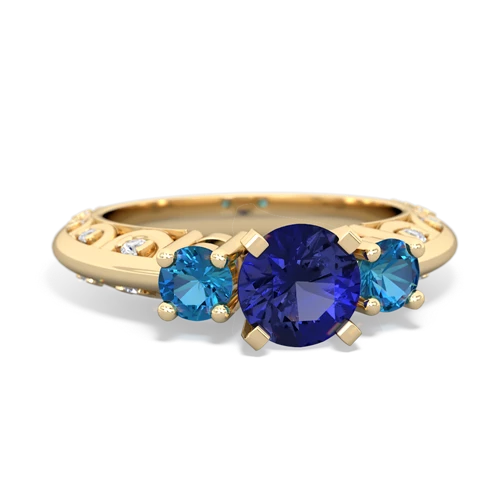 Lab Sapphire Lab Created Sapphire with Genuine London Blue Topaz Art Deco ring Ring
