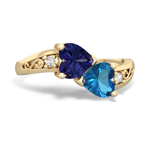 Lab Sapphire Lab Created Sapphire with Genuine London Blue Topaz Snuggling Hearts ring Ring