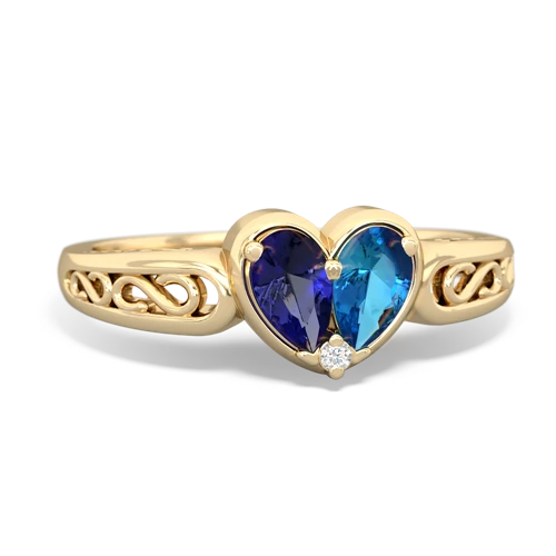 Lab Sapphire Lab Created Sapphire with Genuine London Blue Topaz filligree Heart ring Ring