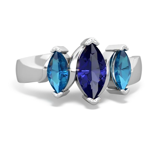 Lab Sapphire Lab Created Sapphire with Genuine London Blue Topaz and Genuine Emerald Three Peeks ring Ring