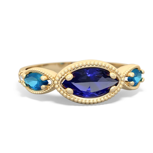 Lab Sapphire Lab Created Sapphire with Genuine London Blue Topaz and Genuine Aquamarine Antique Style Keepsake ring Ring