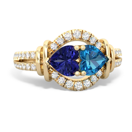 Lab Sapphire Lab Created Sapphire with Genuine London Blue Topaz Art-Deco Keepsake ring Ring