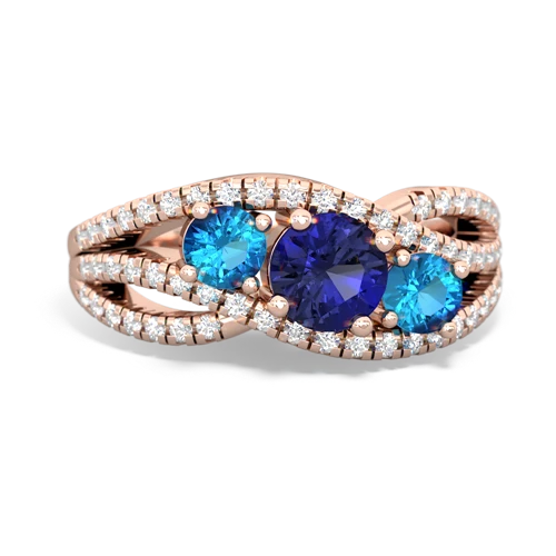 lab sapphire-london topaz three stone pave ring