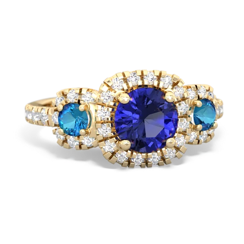 lab sapphire-london topaz three stone regal ring