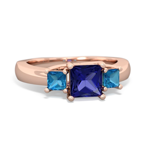 Lab Sapphire Lab Created Sapphire with Genuine London Blue Topaz and Genuine Fire Opal Three Stone Trellis ring Ring