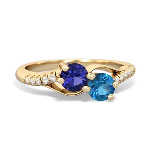 Lab Sapphire Lab Created Sapphire with Genuine London Blue Topaz Two Stone Infinity ring Ring