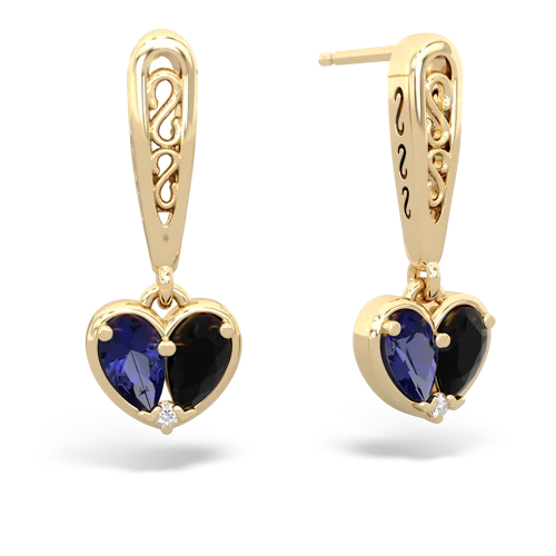 lab sapphire-onyx filligree earrings