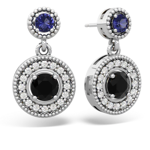 lab sapphire-onyx halo earrings