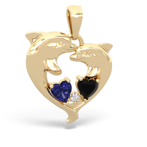 Lab Sapphire Lab Created Sapphire with Genuine Black Onyx Dolphin Heart pendant Pendant
