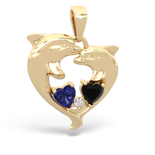 lab sapphire-onyx dolphins pendant