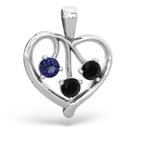 lab sapphire-onyx love heart pendant