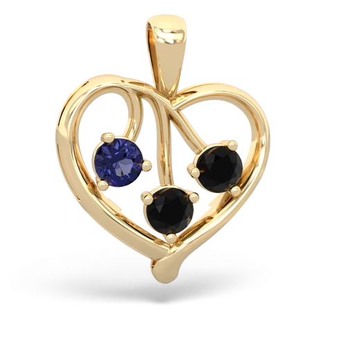 lab sapphire-onyx love heart pendant