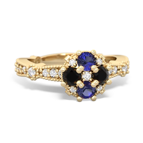 lab sapphire-onyx art deco engagement ring