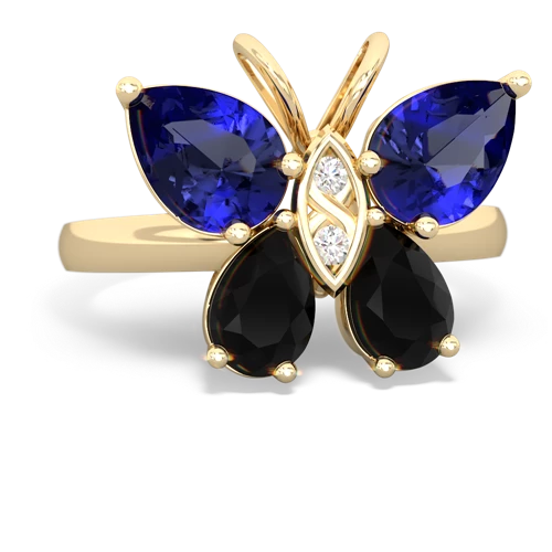 lab sapphire-onyx butterfly ring