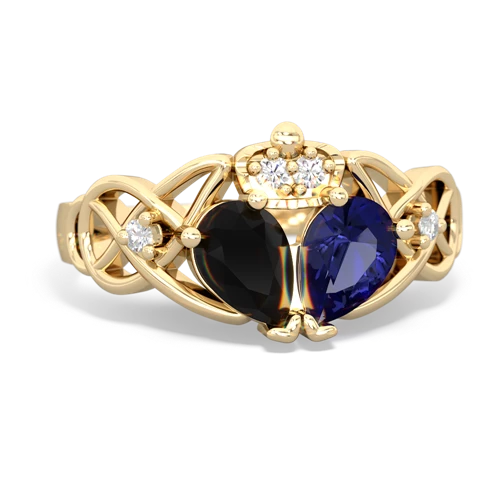 Lab Sapphire Lab Created Sapphire with Genuine Black Onyx Two Stone Claddagh ring Ring