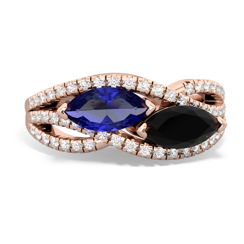 Lab Sapphire Lab Created Sapphire with Genuine Black Onyx Diamond Rivers ring Ring