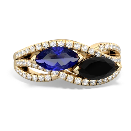 lab sapphire-onyx double heart ring