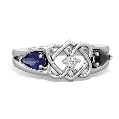 lab sapphire-onyx double heart ring